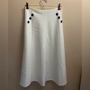 White House Black Market White A-Line Skirt with Black Buttons